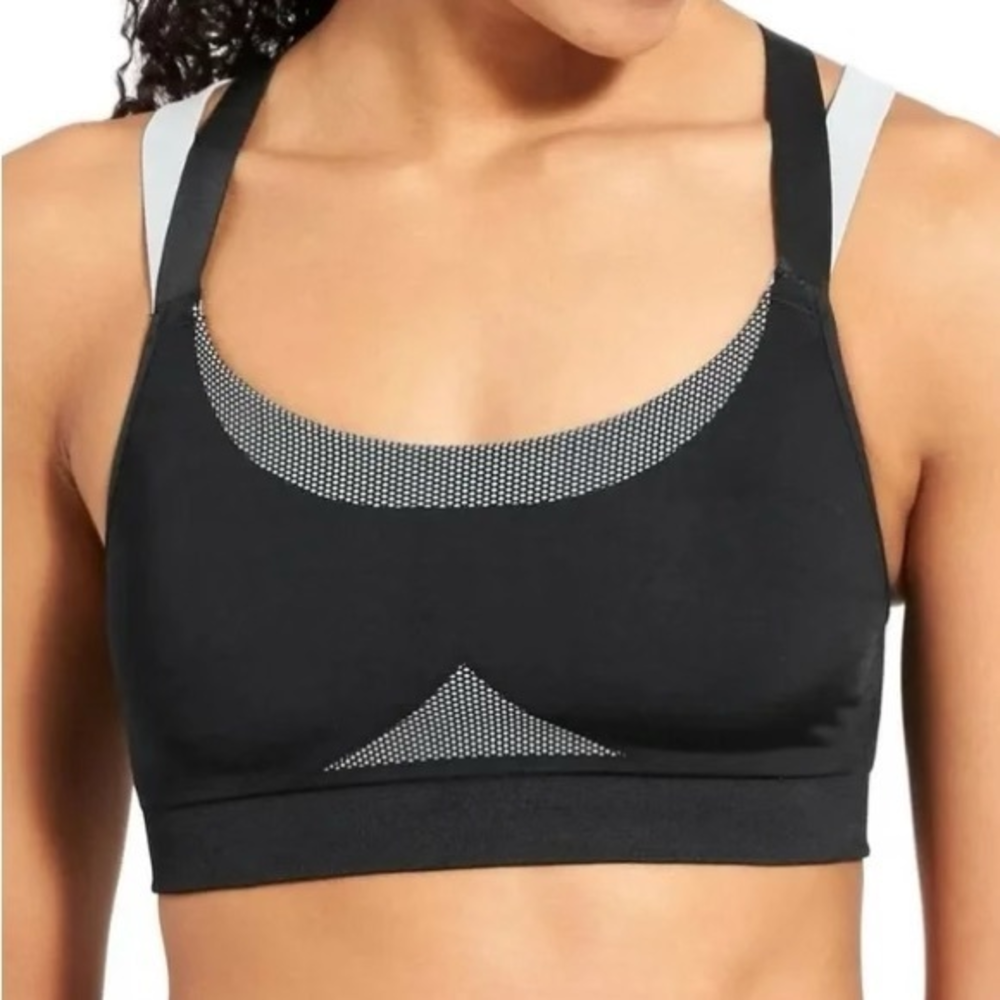 Athleta Double Under Seamless Racerback Sports Bra‎ Black Grey Size Medium